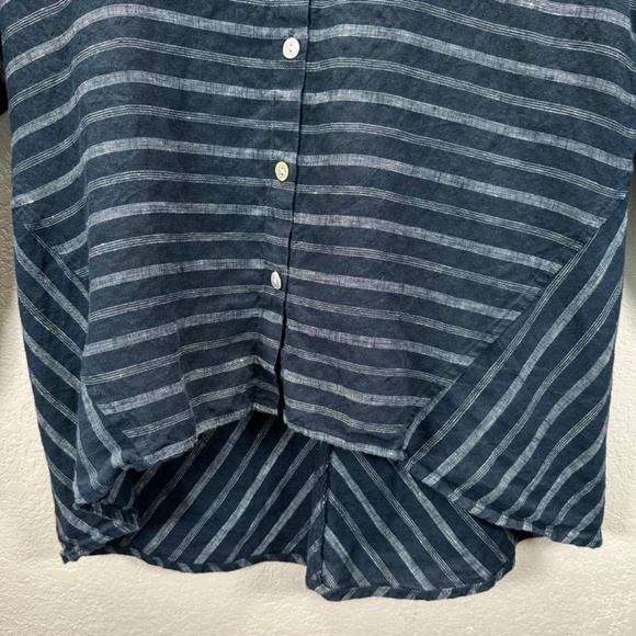 Habitat Tunic Top Women's Size S Linen Navy Striped Lagenlook Minimalist Boho - Picture 7 of 16